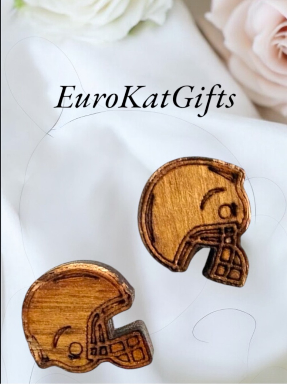 Wooden Football Helmet Stud Earrings - Brown